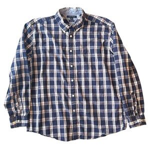 Tommy Hilfiger Classic Fit Buttondown Shirt Blue Plaid Check Men’s XLT